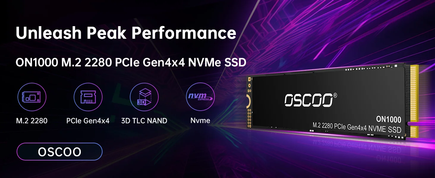 ON1000 M.2 NVMe PCIe Gen4.0 SSD 8 Oscoo M.2 NVMe PCIe Gen4 SSD features