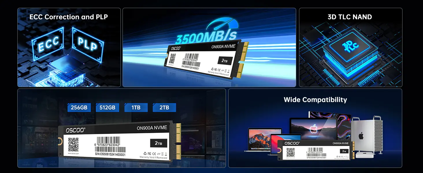 ON900A NVMe PCIe Gen3.0*4 SSD for Macbook 9 oscoo on900a nvme pice3 ssd for mac features