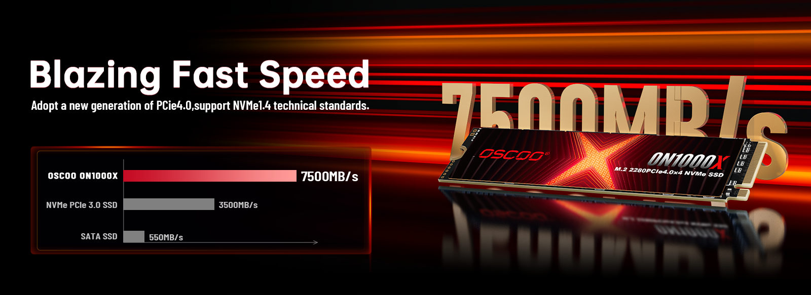 ON1000X M.2 2280 SSD Speed 7500MB ON1000X NVMe PCIe Gen4.0*4 M.2 2280 SSD