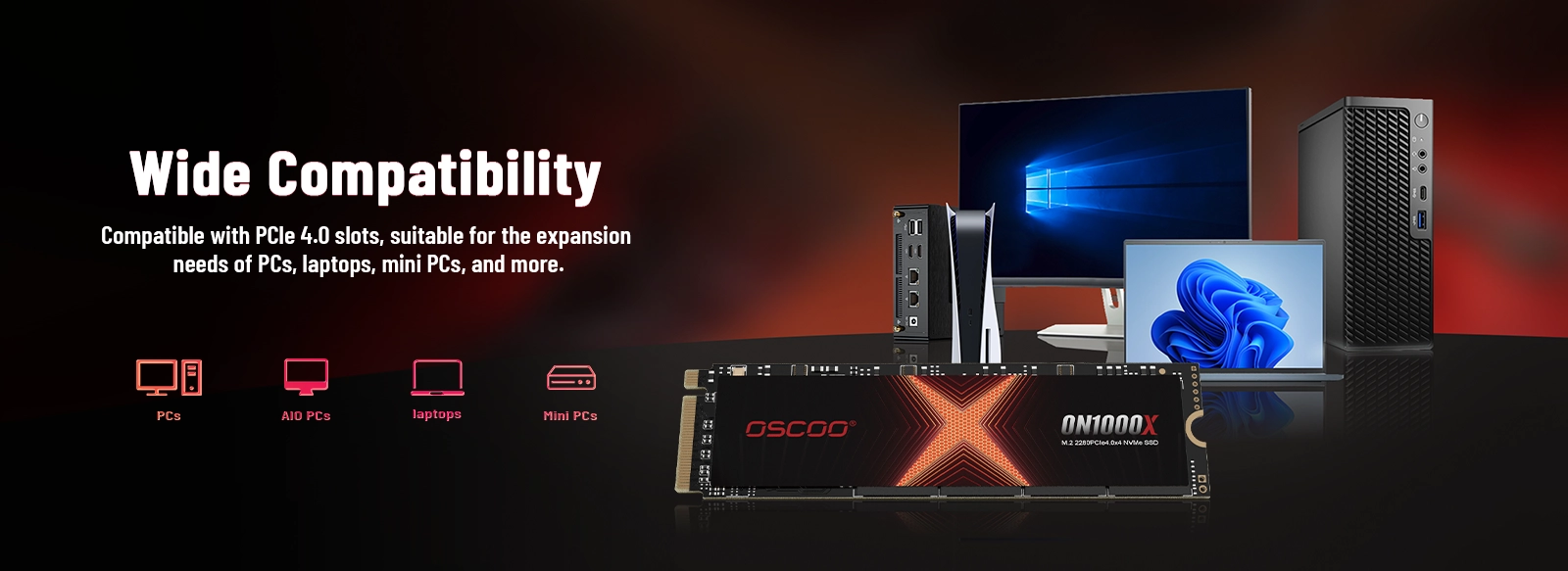 ON1000X NVMe PCIe Gen4.0*4 M.2 2280 SSD 11 ON1000X NVMe PCIe4 M.2 2280 SSD compatibility banner ON1000X NVMe PCIe Gen4.0*4 M.2 2280 SSD