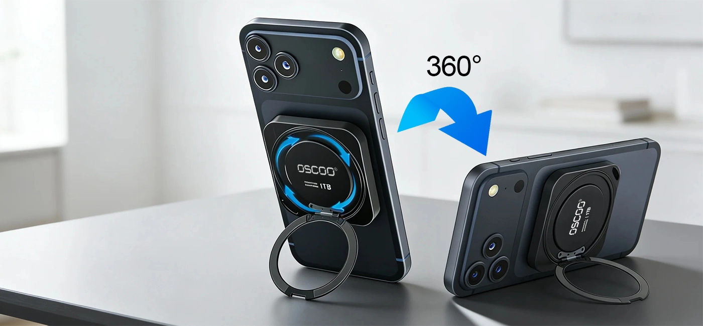 MD100 360 可旋转支架环 创造无极限：OSCOO MD100 磁性便携式固态硬盘正式发布